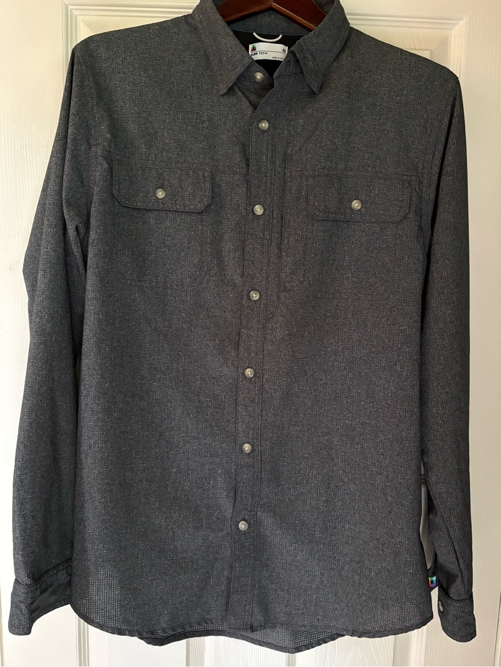 Men's Long-Sleeve Button-Up tech Shirt - Charcoal Gray